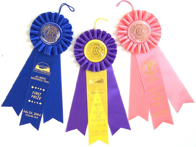 68mm centre in quality satin. Individual Placing  3 Tier Dog Show Rosettes 